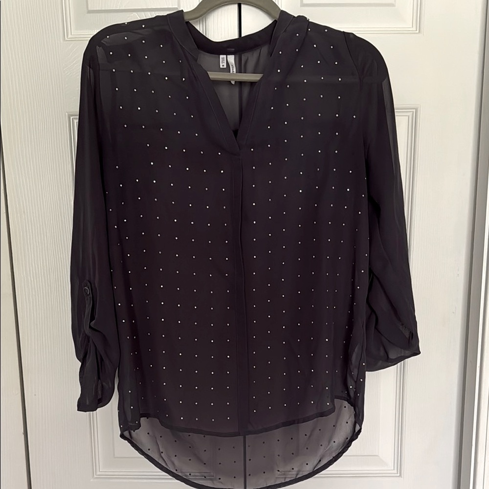Studio Y Sheer Embellished Blouse Size M